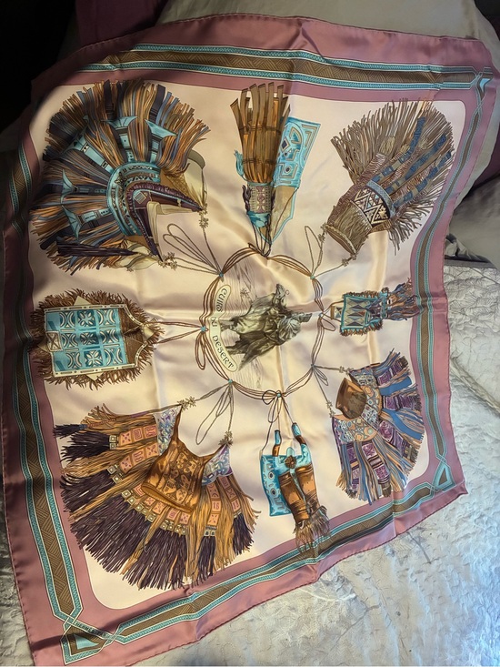 Hermes Accessories - Hermes Pink, Cream & Turquoise Silk Scarf
